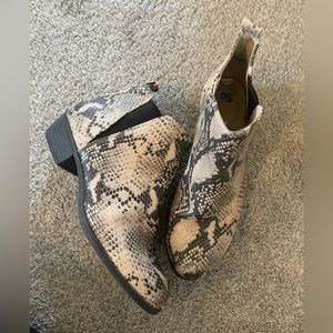 So brand booties, snakeskin pattern, size 10